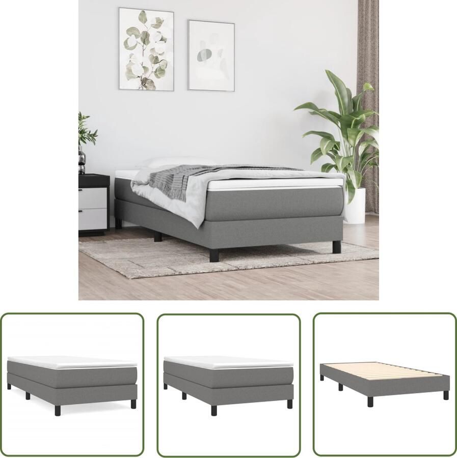 The Living Store Boxspringframe Donkergrijs 203 x 90 x 25 cm Stabiele poten Multiplex lattenbodem Boxspring Frame Bed Frame Donkere Kleuren Tweepersoonlig Bed Slaapkamer Meubels