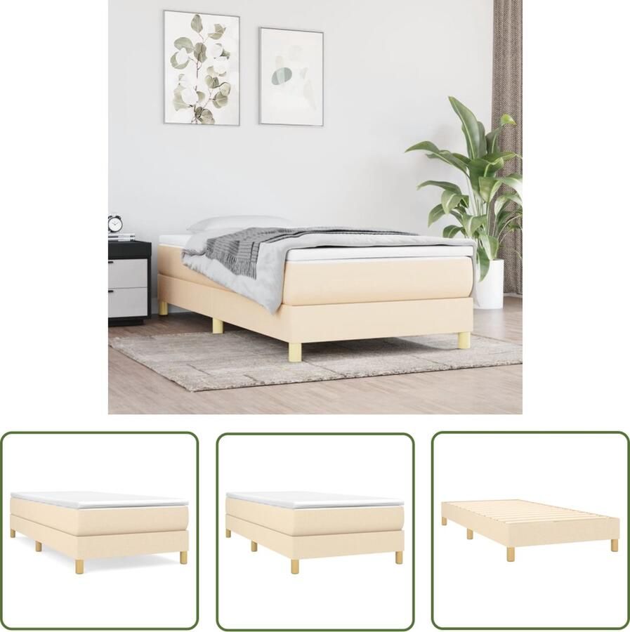 The Living Store Boxspringframe stof crèmekleurig 90x200 cm Boxspringframe Boxspringframes Bed Ledikant Slaapmeubel Bedframe Bedbodem Eenpersoonsbed Boxspring Bedden Ledikanten