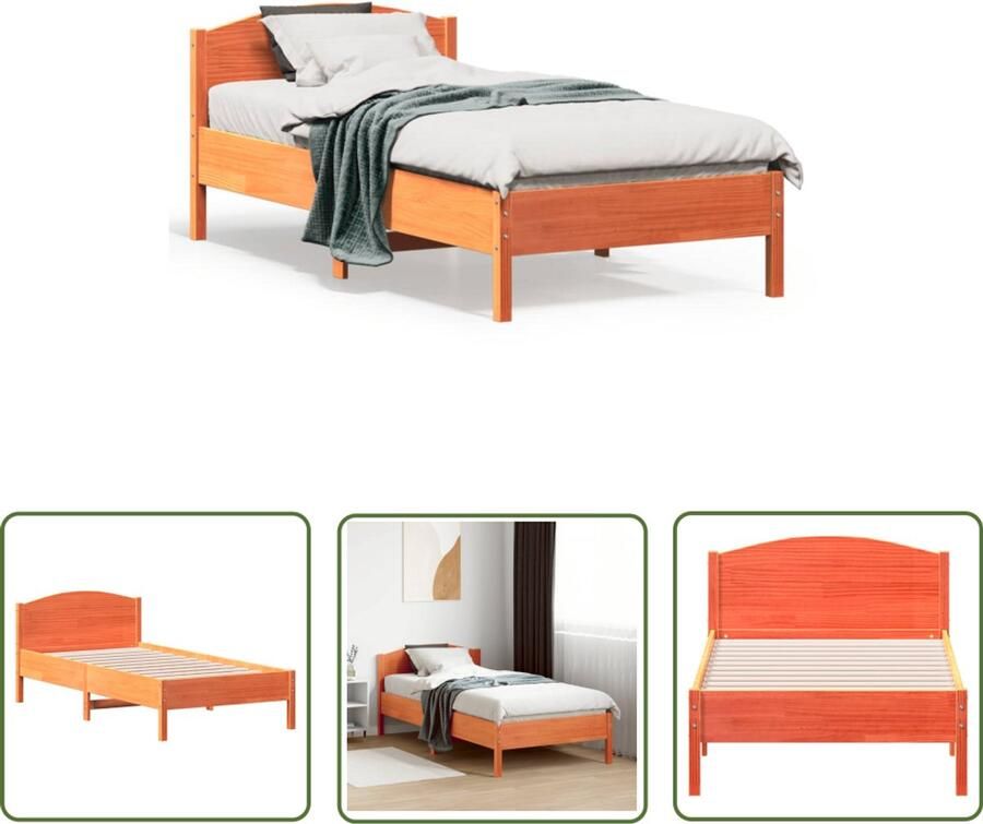 VidaXL Bedframe zonder matras massief grenenhout wasbruin 90x190 cm Massief Grenenhout Bedframe Bruin Bedframe 90x190 Houten Bedframe King Size Bedframe