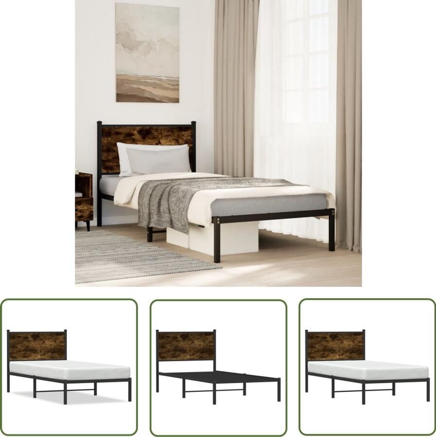 VidaXL Bedframe Bruin VidaXL Bedframe zonder matras metaal gerookt eikenkleurig 75x190 cm Houten Bedframe Staal Bedframe Compact Bedframe