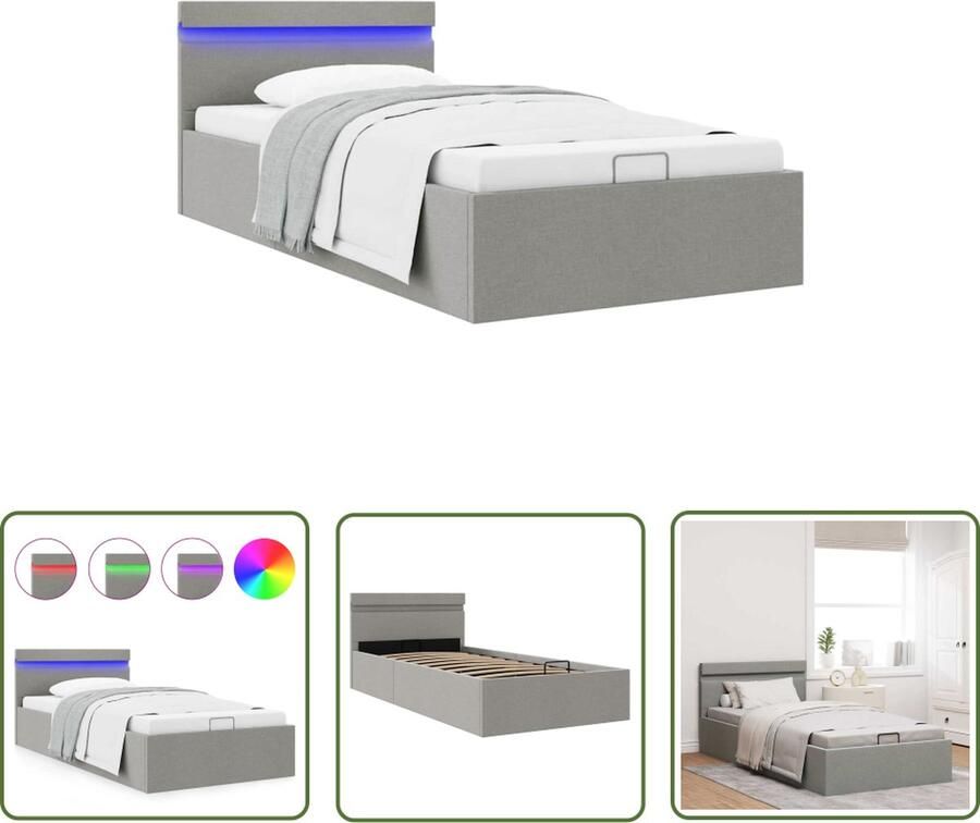 The Living Store Bedframe Hydraulisch Lichtgrijs 211x108x73 cm Met opbergvak LED-strip Hydraulisch Bed Bedframe Grijs Led Verlichting Bed Boxspring Bed Tweepersoons Bed