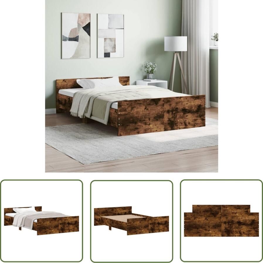 The Living Store Bedframe met hoofd- en voeteneinde gerookt eiken 120x190 cm Houten Bed Bedframe Gerookt Eiken Tweepersoonsbed Boxspring Bed