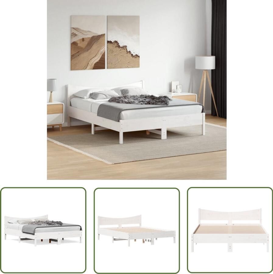 VidaXL Bedframe zonder matras massief grenenhout wit 150x200 cm VidaXL Bedframe Massief Hout Grenenhout Bedframe Wit Bedframe Tweepersoons Bedframe