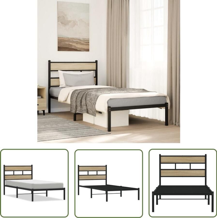 VidaXL Bedframe zonder matras metaal sonoma eikenkleurig 90x190 cm Slaapbank Bedframe Metalen Bed Houten Bed Boxspring