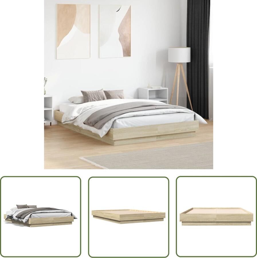 The Living Store Bedframe Sonoma Eiken 120x190 cm multiplex lattenbodem Slaapcomfort Bedframe Houten Bedframe Sonomaneiken Tweepersoonsbed