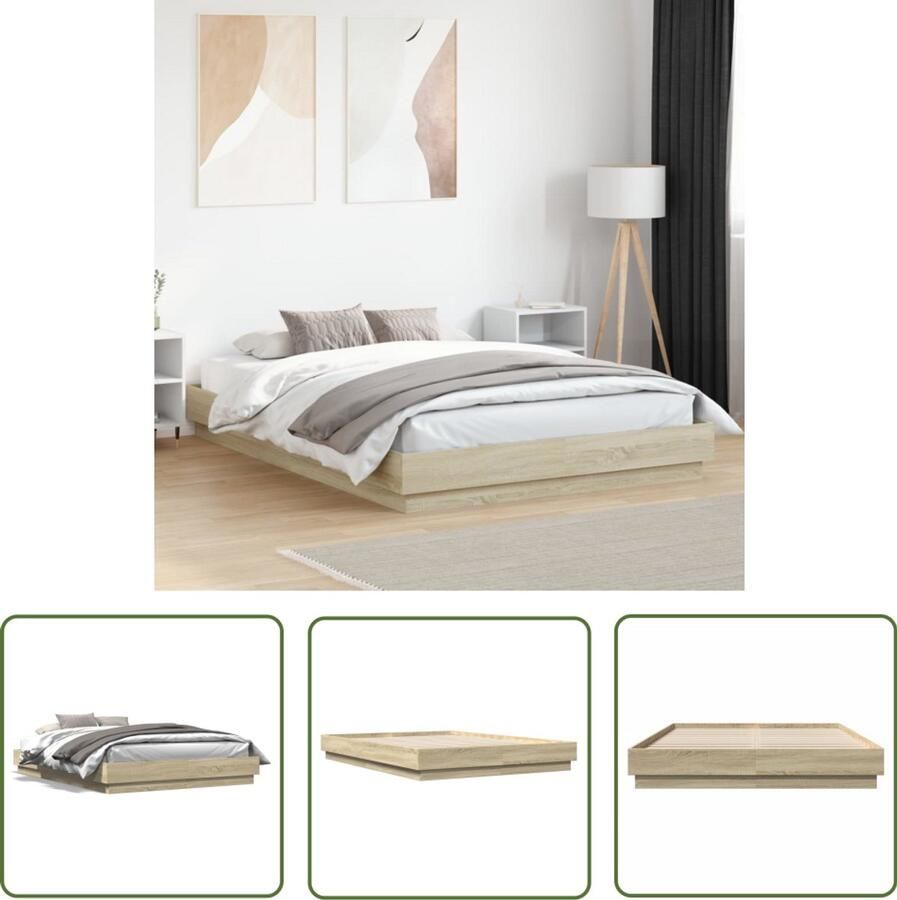 VidaXL Bedframe Slaapcomfort Bedframe bewerkt hout sonoma eikenkleurig 140x200 cm Houten Bed Sonoma Eiken Tweepersoonsbed