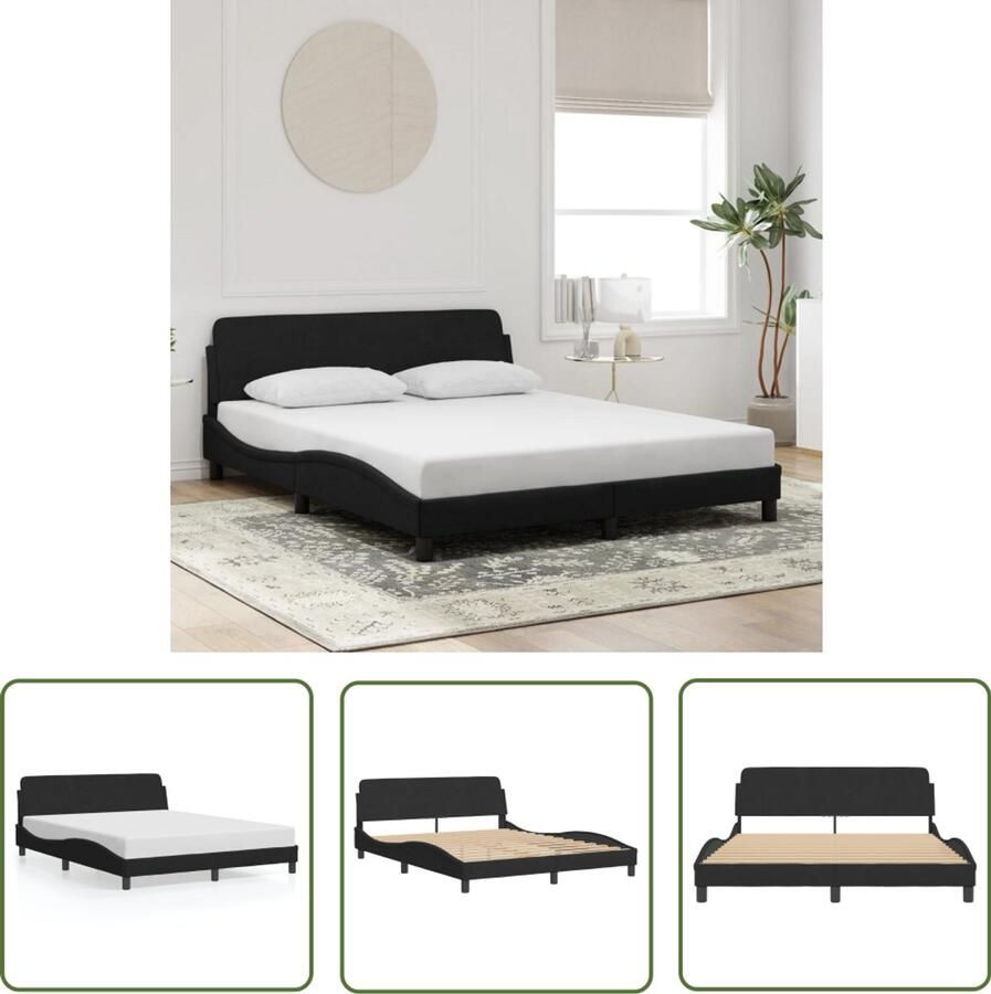 VidaXL Boxspring Bed Frame Bedframe zonder matras Hanko 160x200 cm fluweel zwart Tweepersoonsbed Slaapcomfort Hoofdbord