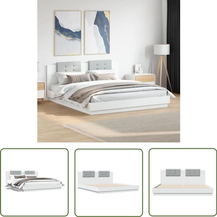 VidaXL Bedframe Slaapcomfort Bedframe met hoofdbord bewerkt hout wit 180x200 cm Houten Bed Tweepersoonsbed Wit Bed