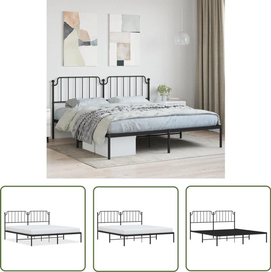 VidaXL Bedframe met hoofdbord metaal zwart 180x200 cm Slaapcomfort Bedframe Boxspring Tweepersoonsbed Staal Bed