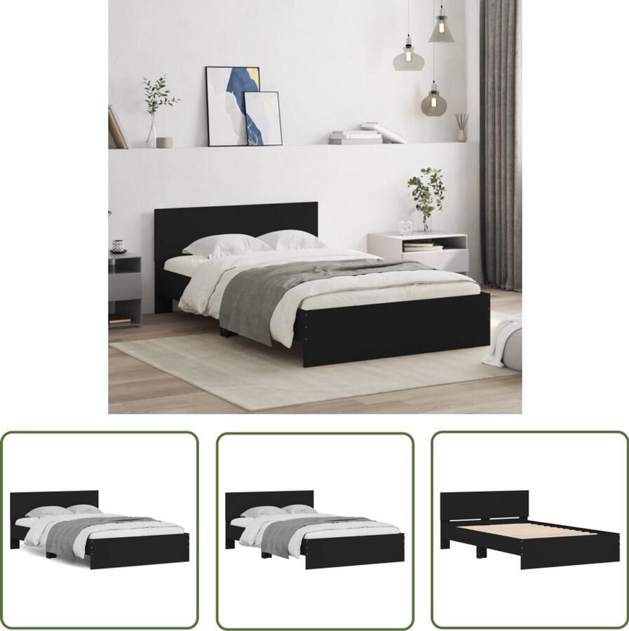 VidaXL Bedframe met hoofdeinde zwart 135x190 cm Slaapcomfort Bedframe Houten Bed Zwarte Bed Dubbel Bed
