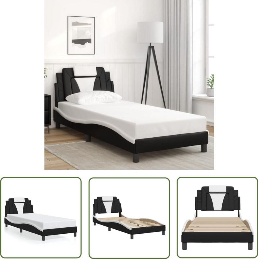 VidaXL Bedframe Slaapcomfort Bedframe Viana zonder matras kunstleer zwart en wit 90x200 cm Boxspring Hoofdbord Kunstleder