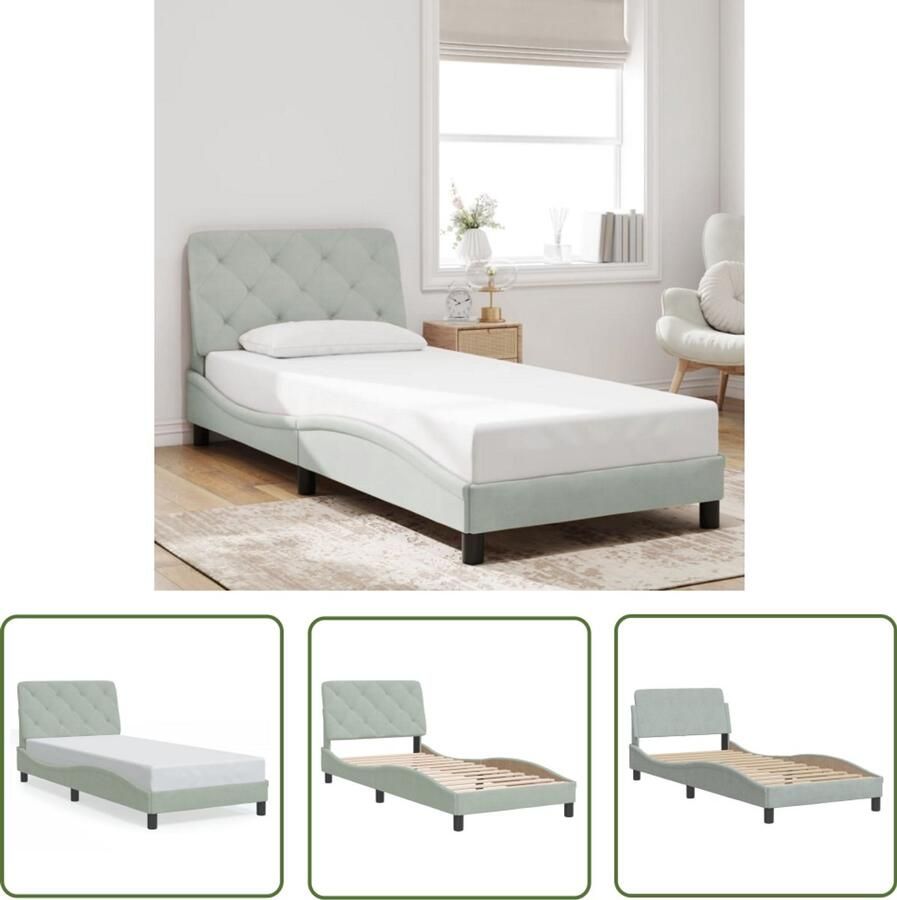 VidaXL Bedframe zonder matras 90x200 cm fluweel lichtgrijs Slaapcomfort Bedframe Tweepersoon Bed Boxspring King Size Bed