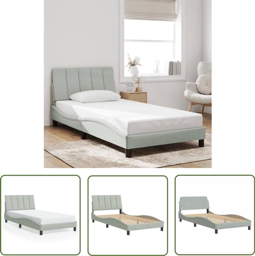 VidaXL Bedframe zonder matras Hanko 100x200 cm fluweel lichtgrijs Slaapcomfort Bedframe Boxspring Tweepersoonsbed Designbed