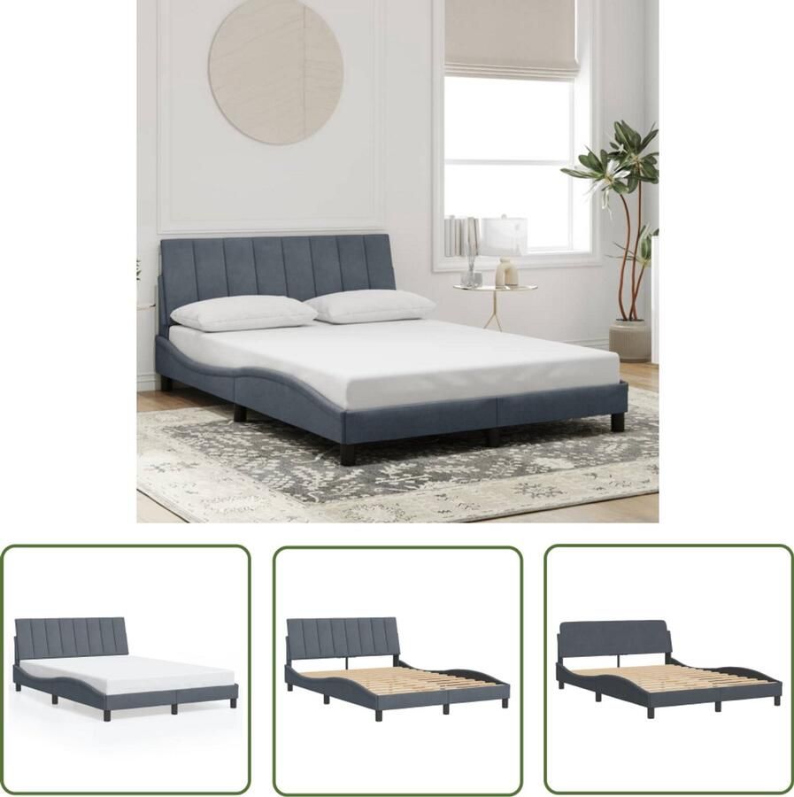 VidaXL Bedframe Slaapcomfort Bedframe zonder matras Hanko 120x200 cm fluweel donkergrijs Boxspring Tweepersoonsbed Donkere Kleuren