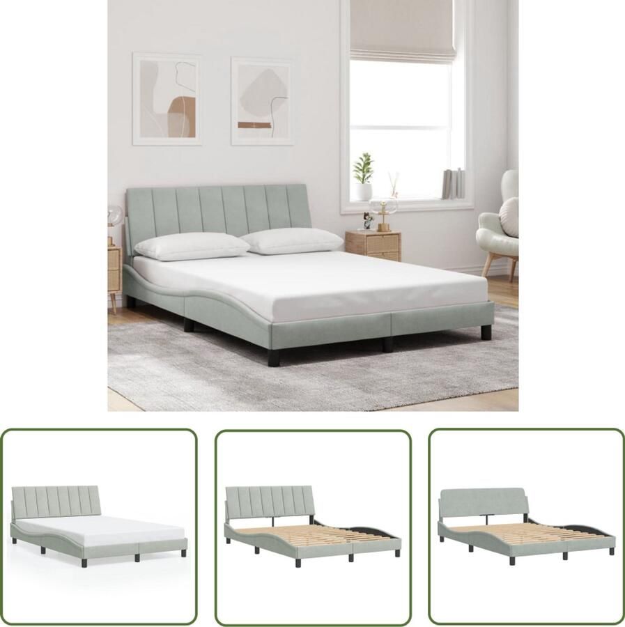 VidaXL Bedframe zonder matras Hanko 120x200 cm fluweel lichtgrijs Slaapcomfort Bedframe Boxspring Tweepersoonsbed Fluweel Bed