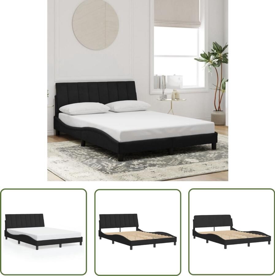 VidaXL Bedframe Slaapcomfort Bedframe zonder matras Hanko 120x200 cm fluweel zwart Boxspring Tweepersoonsbed Houten Bed