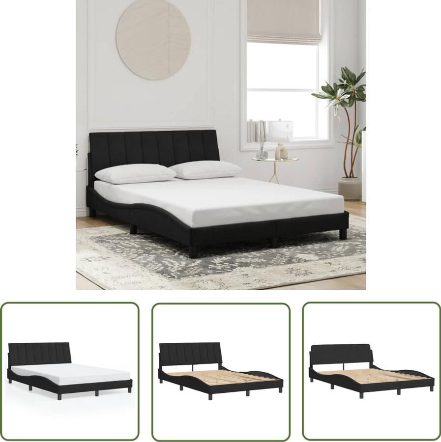 VidaXL Bedframe Slaapcomfort Bedframe zonder matras Hanko 140x190 cm fluweel zwart Boxspring Tweepersoonsbed Designbed