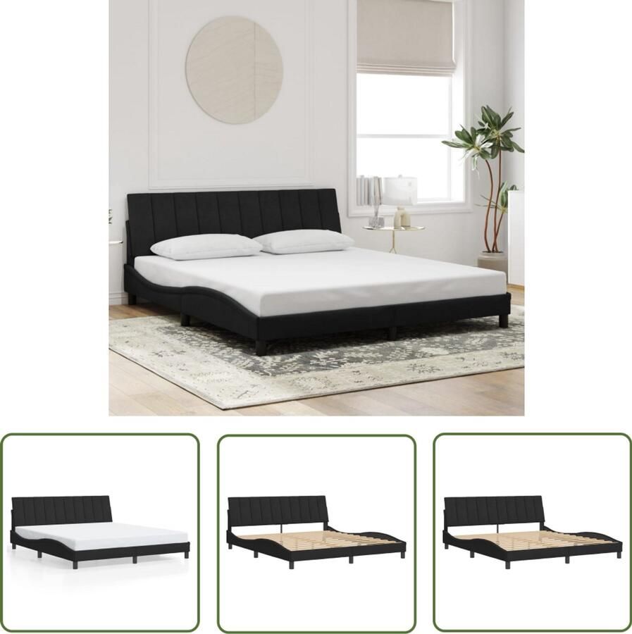 VidaXL Bedframe Slaapcomfort Bedframe zonder matras Hanko 180x200 cm fluweel zwart Boxspring Tweepersoonsbed King Size Bed