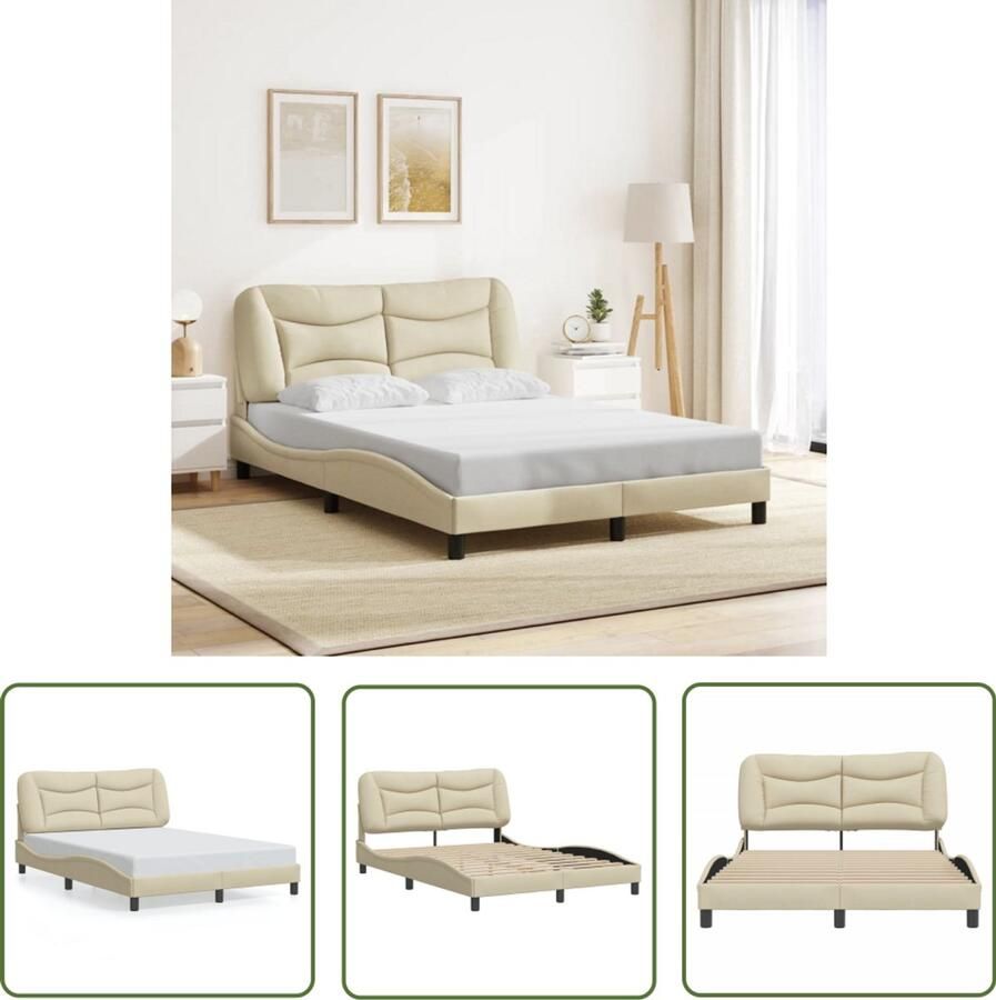 VidaXL Bedframe Slaapcomfort Bedframe zonder matras Hvar 120x200 cm stof crèmekleurig Boxspring Tweepersoon Enkelbed