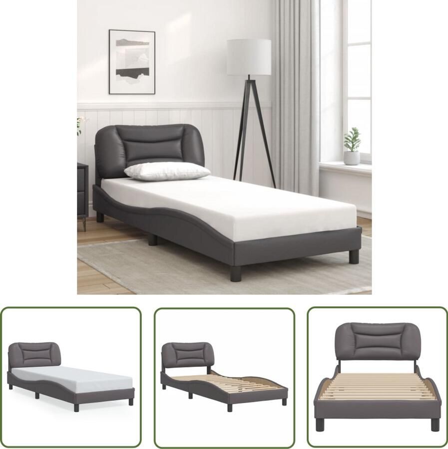VidaXL Bedframe Slaapcomfort Bedframe zonder matras Hvar kunstleer grijs 90x190 cm Hoofdbord Kunstleder Modern Design