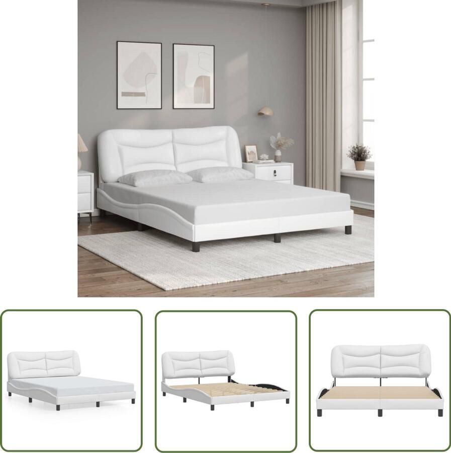 VidaXL Bedframe Slaapcomfort Bedframe zonder matras Hvar kunstleer wit 160x200 cm Boxspring Hoofdbord Kunstleder