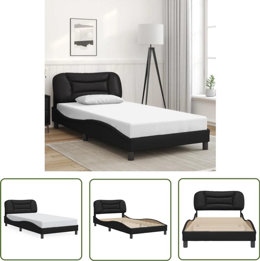 VidaXL Bedframe Slaapcomfort Bedframe zonder matras Hvar kunstleer zwart 100x200 cm Hoofdbord Kunstleder Modern Design