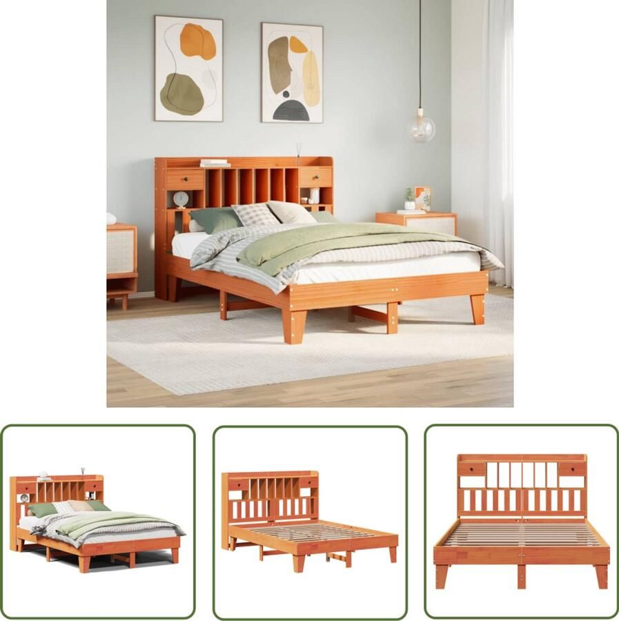 The Living Store Bedframe zonder matras massief grenenhout wasbruin 150x200 cm Slaapcomfort Bedframe Tweepersoonsbed Houtmeubel Grenenhouten Bed