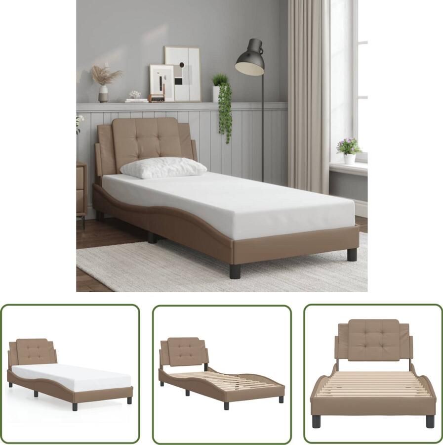 VidaXL Bedframe zonder matras Zadar kunstleer cappuccinokleurig 100x200 cm Slaapcomfort Bedframe Hoofdbord Kapstok Bruine Bank