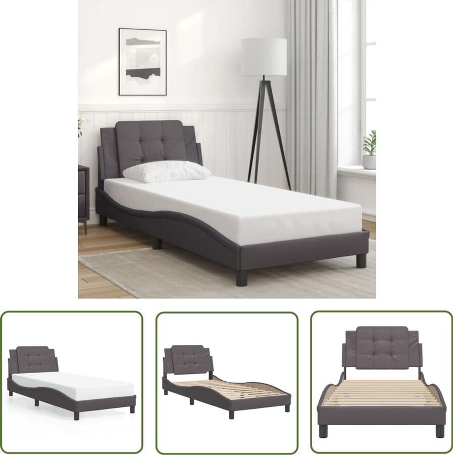 VidaXL Bedframe Slaapcomfort Bedframe zonder matras Zadar kunstleer grijs 90x200 cm Kunstleder Bed Hoofdbord Tweepersoonsbed
