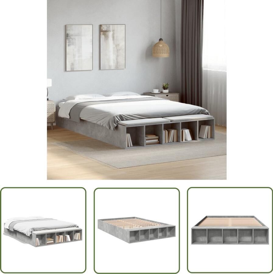 VidaXL Bedframe Slaapkamers Bedframe bewerkt hout betongrijs 150x200 cm Houten Bed Betonnen Grijs Compact Bed