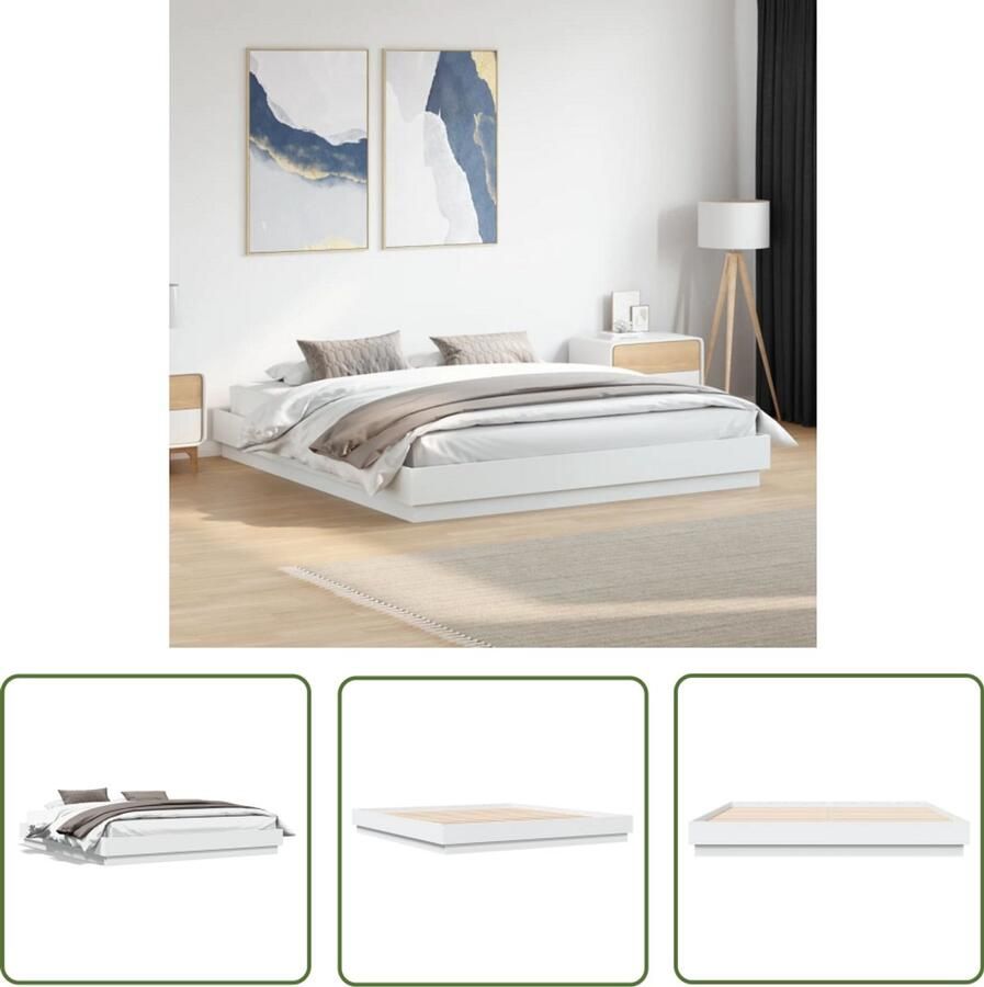 VidaXL Bedframe massief hout wit 200x200 cm Slaapkamers Bedframe Houten Bed Wit Bed Tweepersoonsbed
