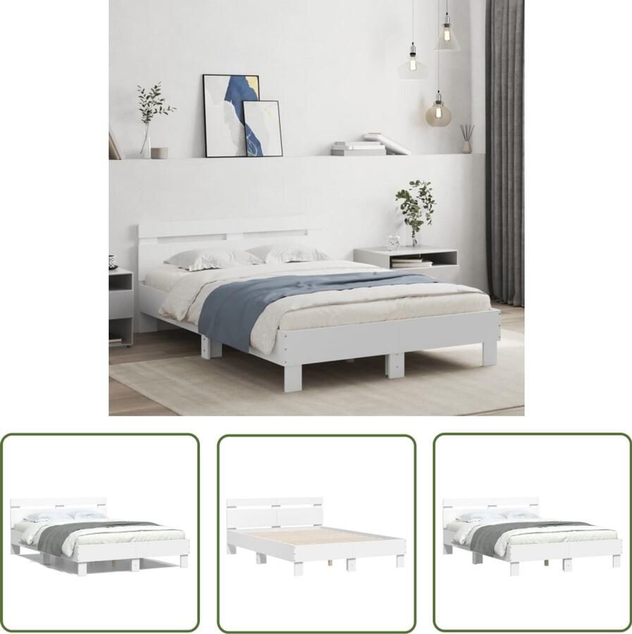 VidaXL Bedframe Slaapkamers Bedframe met hoofdbord bewerkt hout wit 120x200 cm Houten Bed Enkelpersoonsbed Tweepersoonsbed