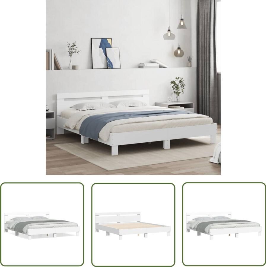 VidaXL Bedframe Slaapkamers Bedframe met hoofdbord bewerkt hout wit 160x200 cm Houten Bed Wit Bed Tweepersoonsbed