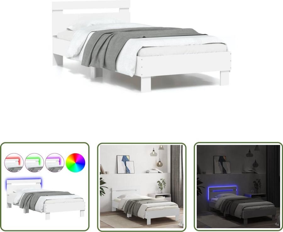 VidaXL Bedframe Slaapkamers Bedframe met hoofdbord en LED-verlichting wit 90x190 cm Houten Bed Led Verlichting Tweepersoonsbed