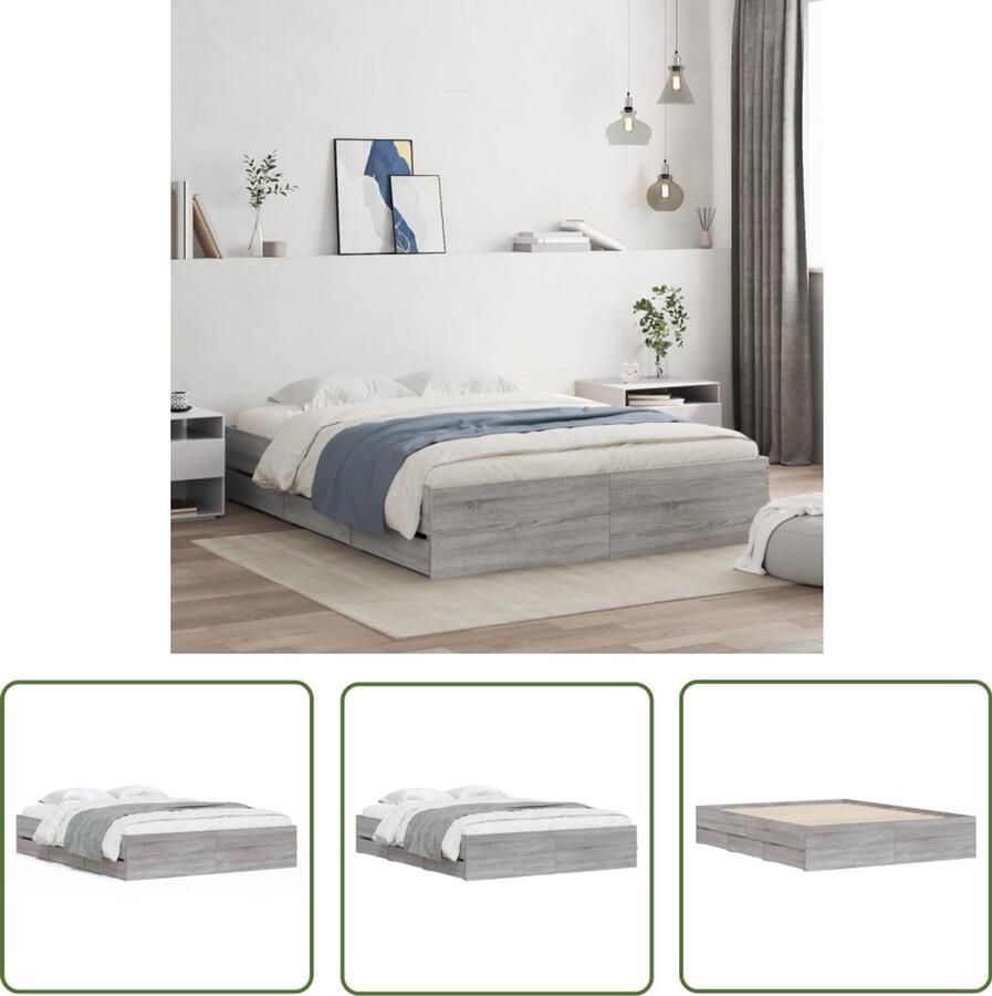 VidaXL Bedframe Slaapkamers Bedframe met lades bewerkt hout grijs sonoma eiken 140x190 cm Houten Bed Ladekasten Grijze Bed