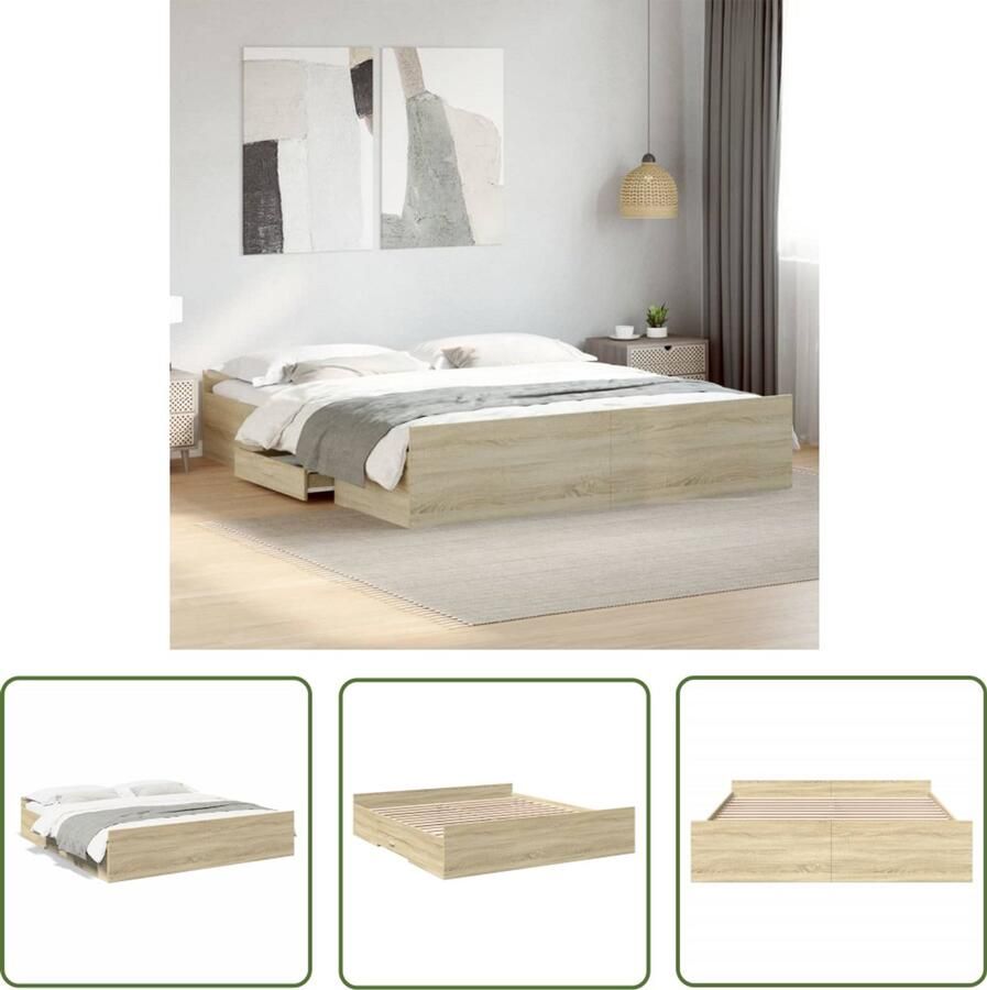 VidaXL Bedframe Slaapkamers Bedframe met lades bewerkt hout sonoma eikenkleurig 180x200 cm Houten Bed Sonoma Eiken Bedkasten