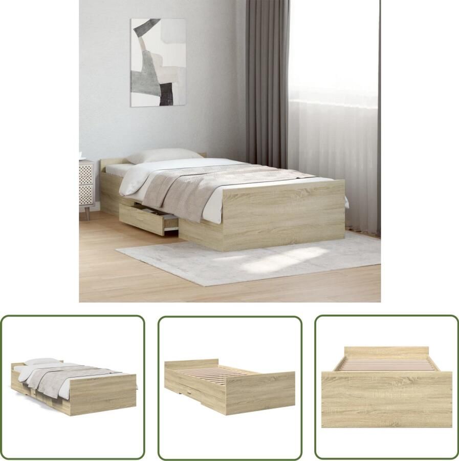 VidaXL Bedframe met lades bewerkt hout sonoma eikenkleurig 90x190 cm Slaapkamers Bedframe Houten Bed Bruine Bed Sonoma Eiken