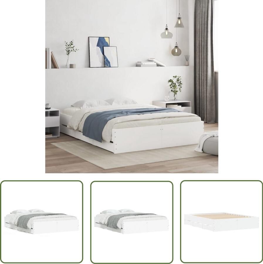 VidaXL Bedframe Slaapkamers Bedframe met lades bewerkt hout wit 150x200 cm Houten Bed Wit Bed Boxspring