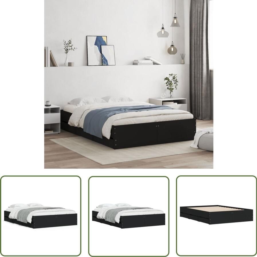 VidaXL Bedframe Slaapkamers Bedframe met lades bewerkt hout zwart 120x200 cm Houten Bed Boxspring Tweepersoonsbed