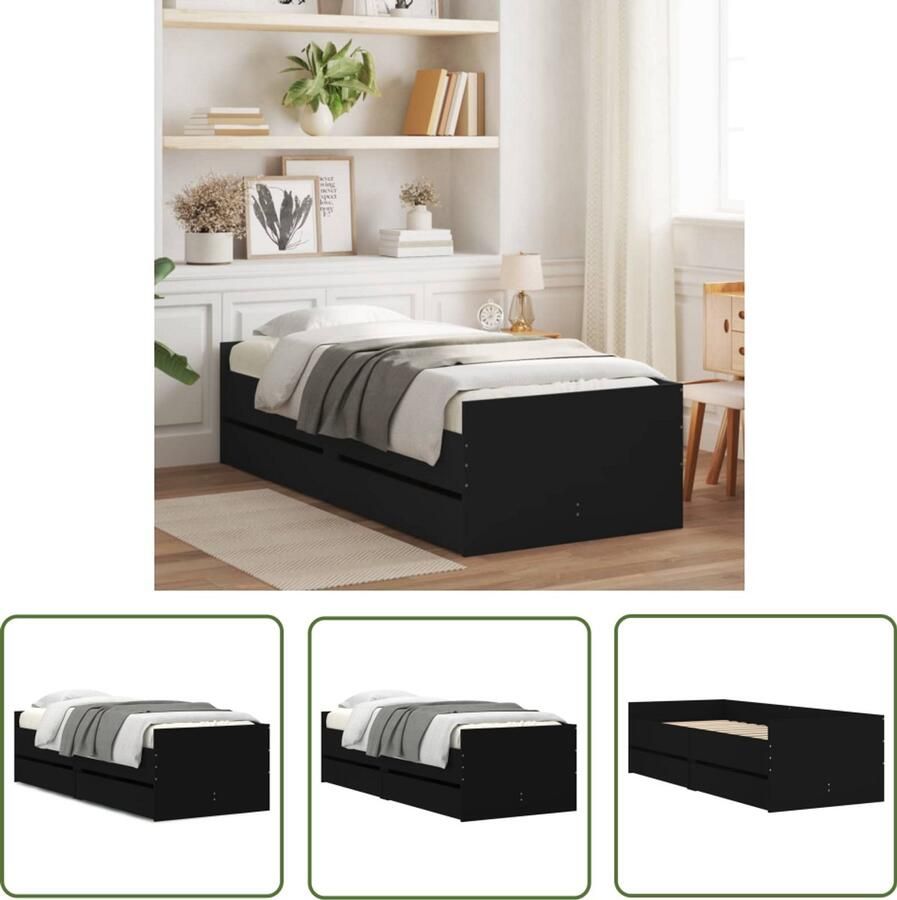 VidaXL Bedframe Slaapkamers Bedframe met lades zwart 90x200 cm Houten Bed Tweepersoonsbed Boxspring