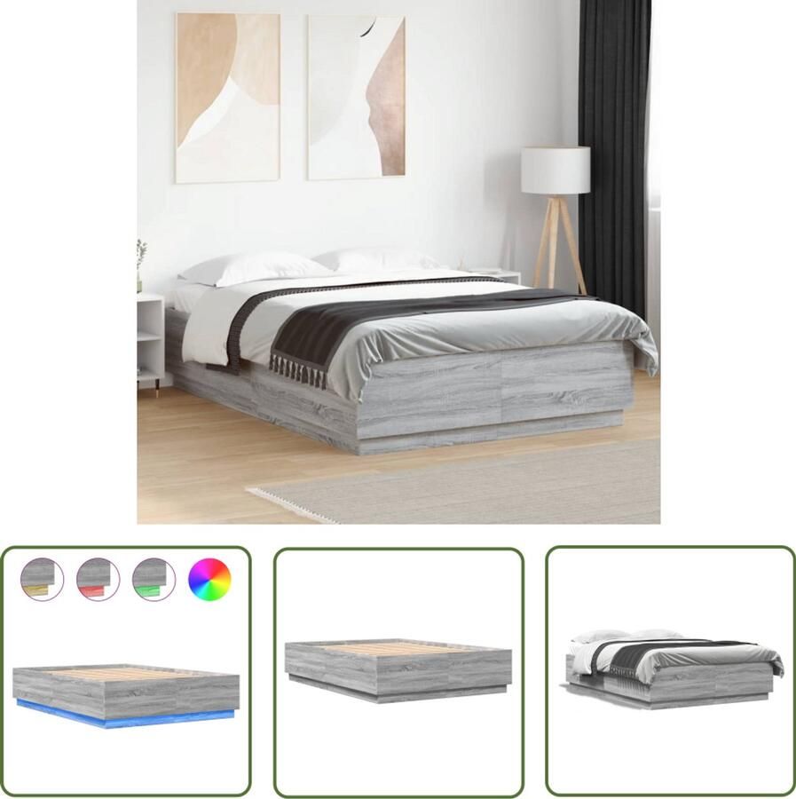 VidaXL Bedframe Slaapkamers Bedframe met LED-verlichting grijs sonoma eiken 150x200 cm Led Verlichting Houten Bed Tweepersoonsbed