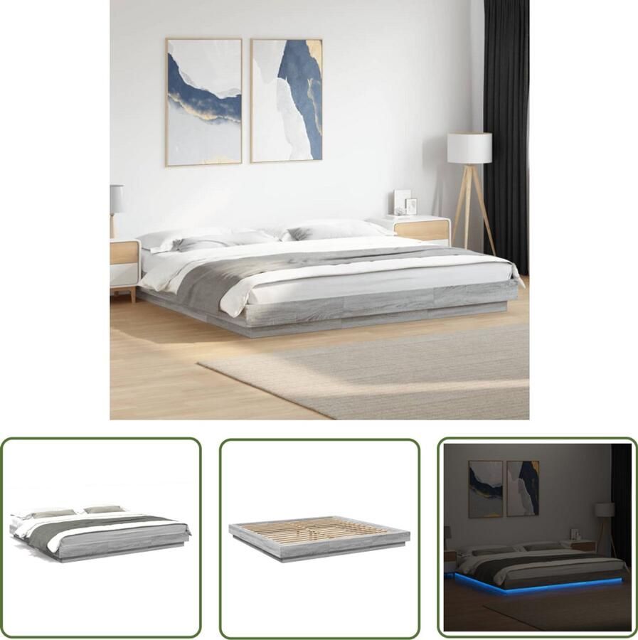 VidaXL Bedframe Slaapkamers Bedframe met LED-verlichting grijs sonoma eiken 200x200 cm Led Verlichting Houten Bed Modern Design