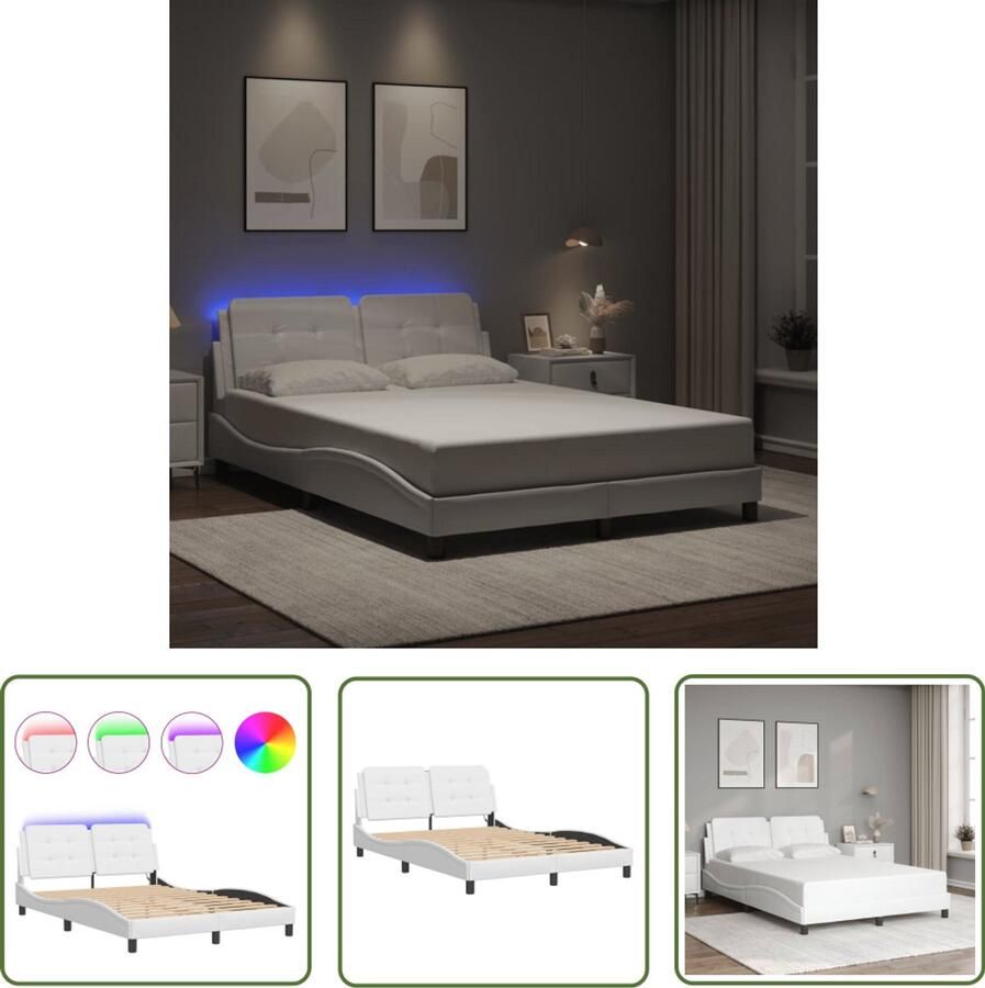 VidaXL Bedframe Slaapkamers Bedframe met LED zonder matras Zadar kunstleer wit 120x200 cm Led Verlichting Kunstleer Bed Witte Bedbank