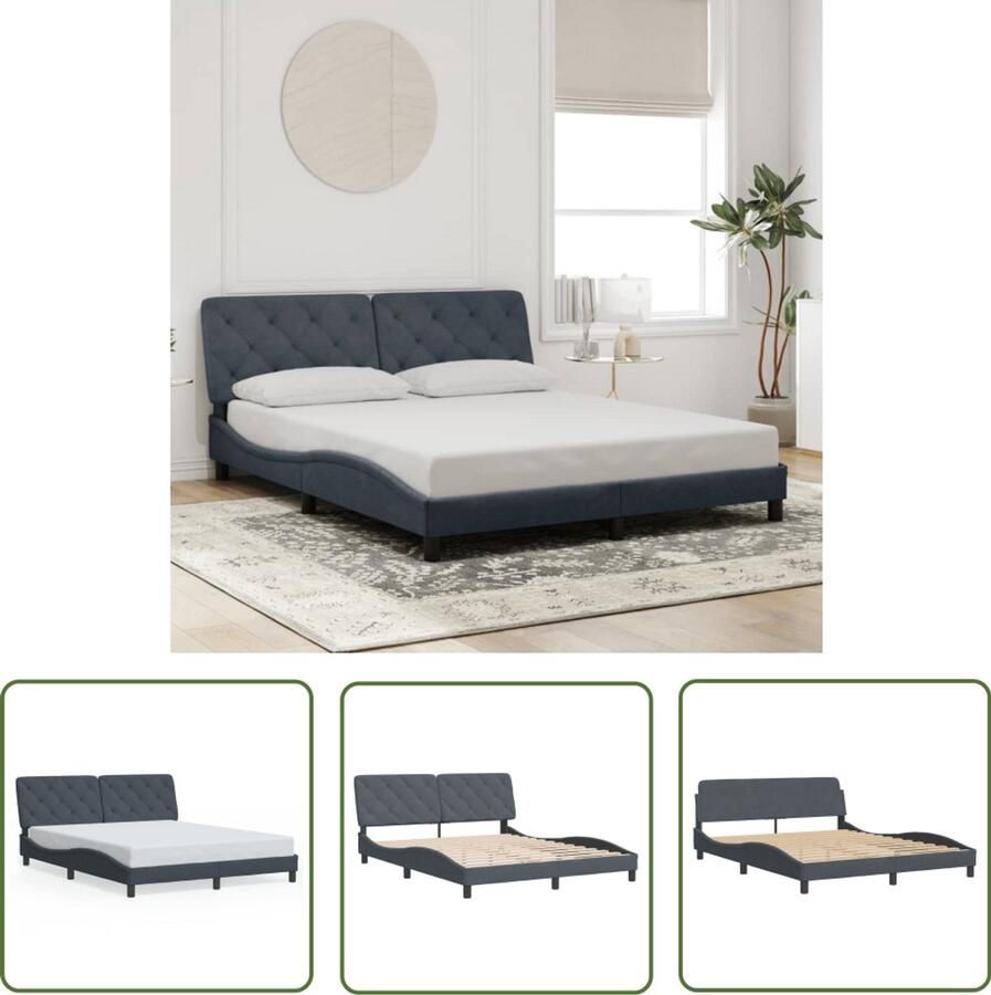 VidaXL Bedframe Slaapkamers Bedframe zonder matras 160x200 cm fluweel donkergrijs Boxspring Tweepersoonsbed Donkere Kleuren