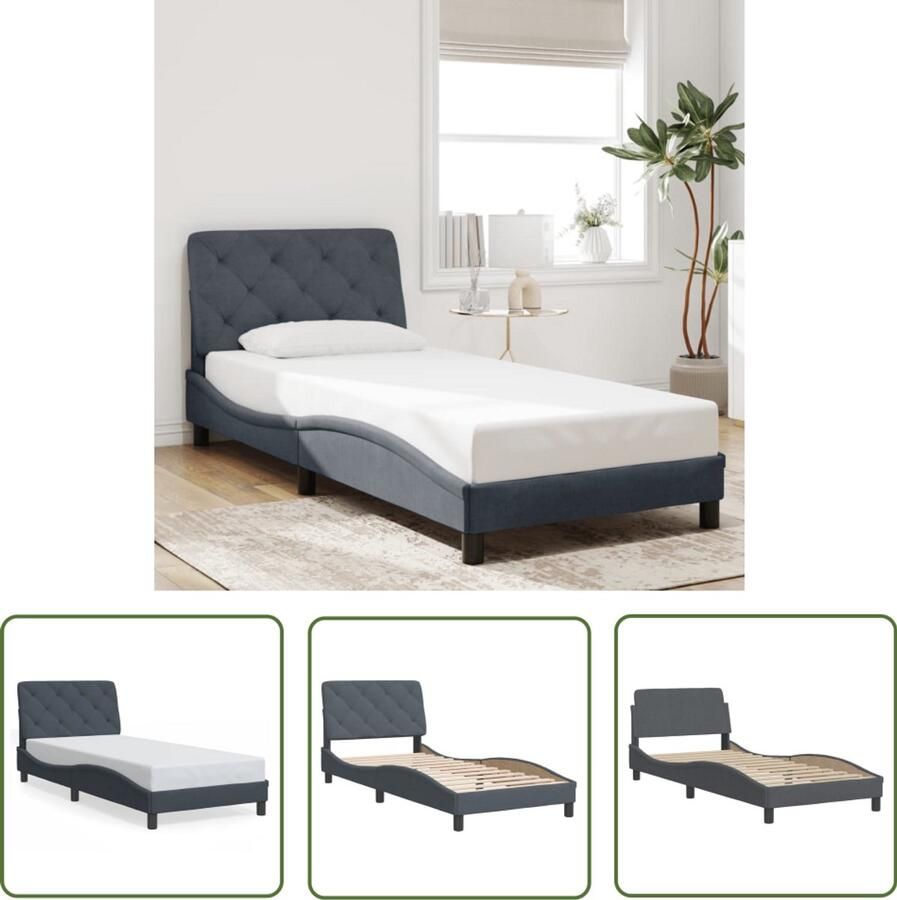 VidaXL Bedframe Slaapkamers Bedframe zonder matras 90x200 cm fluweel donkergrijs Boxspring Tweepersoonsbed Donkere Kleuren