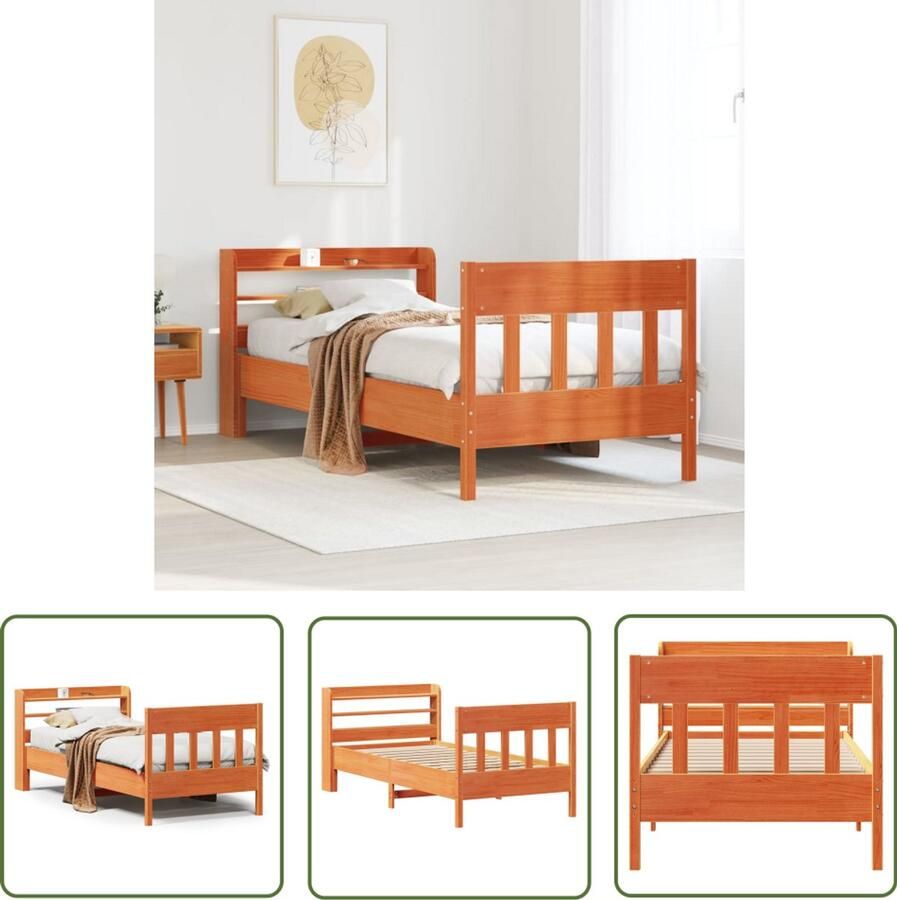 VidaXL Bedframe Slaapkamers Bedframe zonder matras massief grenenhout wasbruin 75x190 cm Houten Bed Grenenhouten Bed Met Opbergvakken