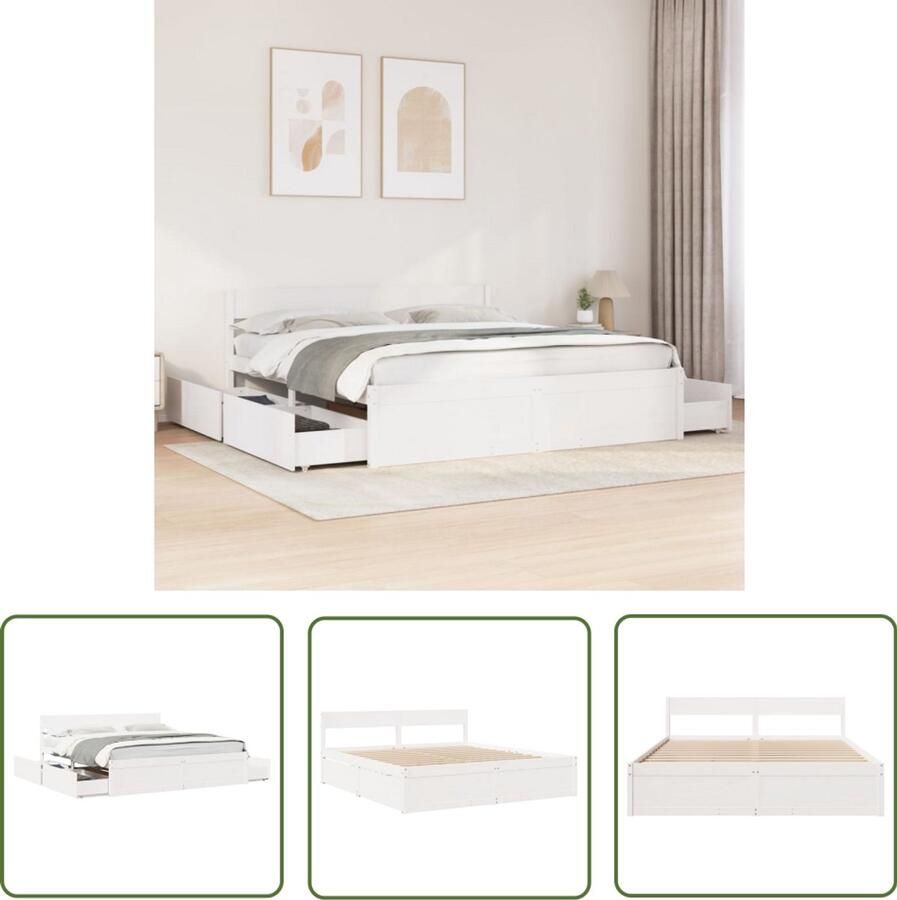 VidaXL Bedframe Slaapkamers Bedframe zonder matras massief grenenhout wit 180x200 cm Houten Bed Grenenhouten Bed Witte Bed