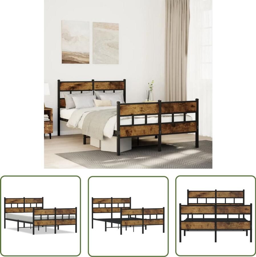 VidaXL Bedframe Slaapkamers Bedframe zonder matras metaal gerookt eikenkleurig 120x190 cm Houten Bedframe Metalen Bedframe Boxspring