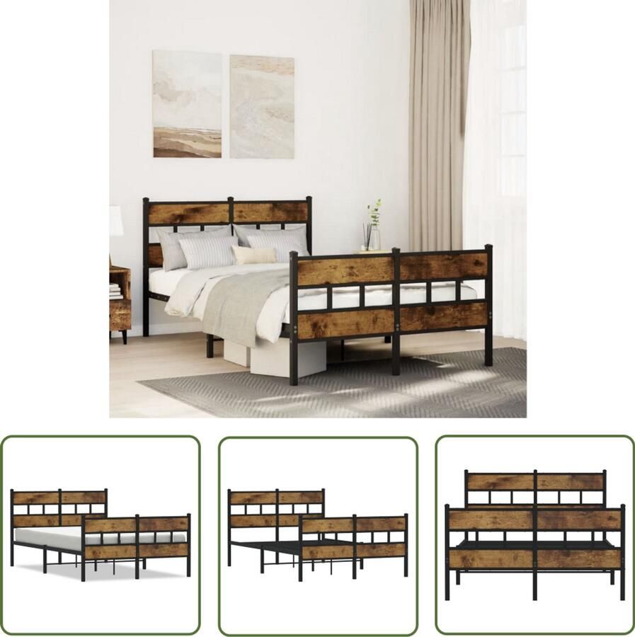 VidaXL Bedframe zonder matras metaal gerookt eikenkleurig 120x200 cm Slaapkamers Bedframe Metalen Bedframe Houten Bedframe Boxspring