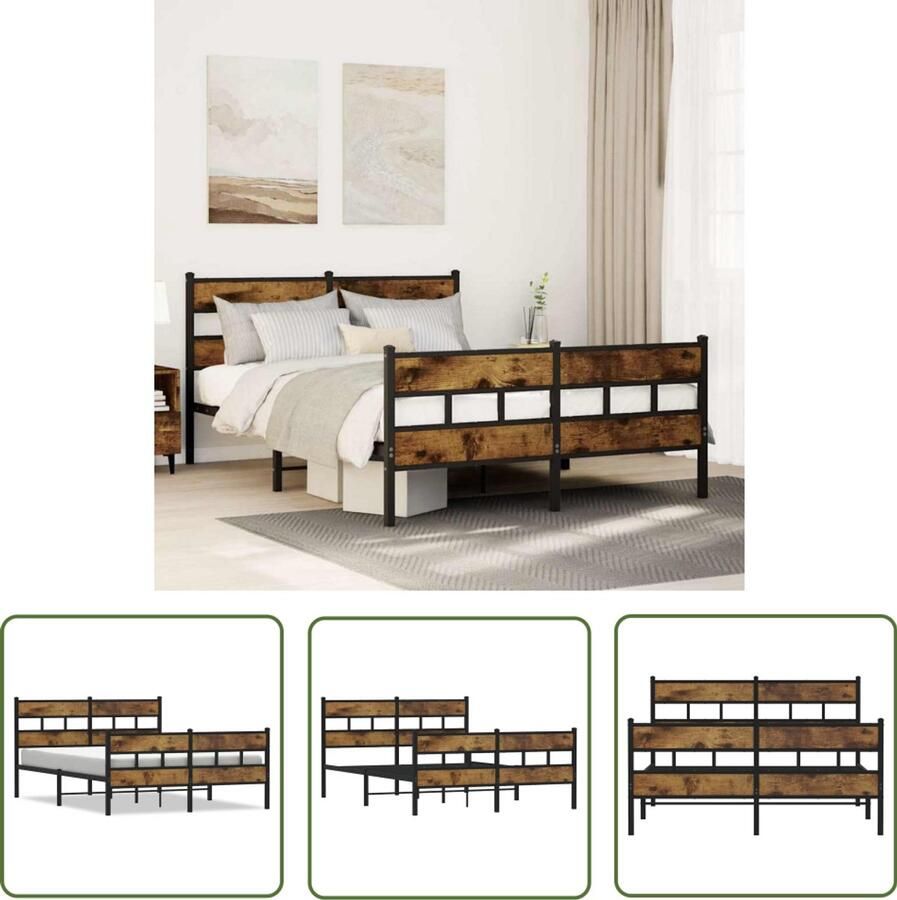 VidaXL Bedframe Slaapkamers Bedframe zonder matras metaal gerookt eikenkleurig 140x190 cm Metalen Bed Houten Bed Boxspring